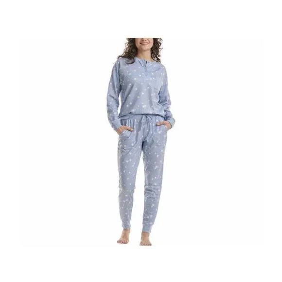 Splendid Womens Pajamas Blue Stars 2-Piece Top Jogger Lounge Pockets Soft Size L - Picture 1 of 5